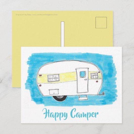 Happy Camper Postcard Postkarte (Vorne/Hinten)