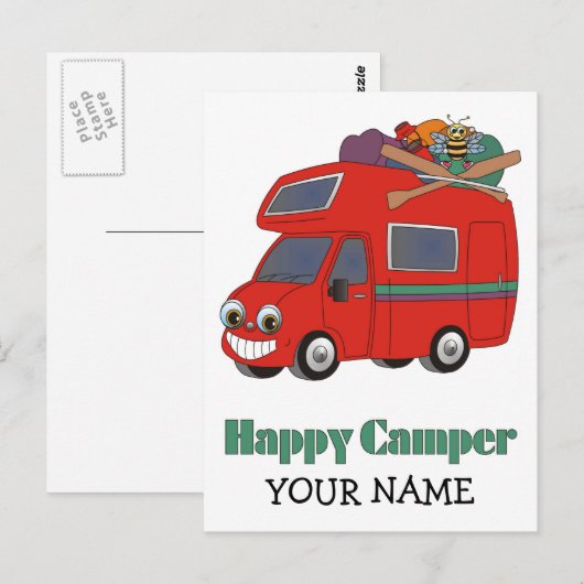 Happy Camper Postkarte (Vorne/Hinten)