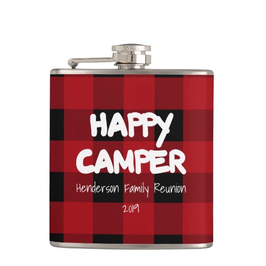 Happy Camper Red Kariert Family Wiedersehen Flachmann (Vorderseite)