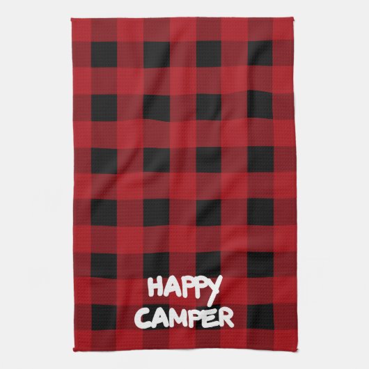 Happy Camper Red und Black Buffalo Kariert Geschirrtuch (Vertikal)