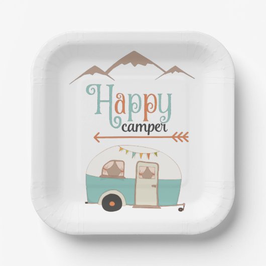 Happy Camper Retro RV Square Paper Teller (Vorderseite)