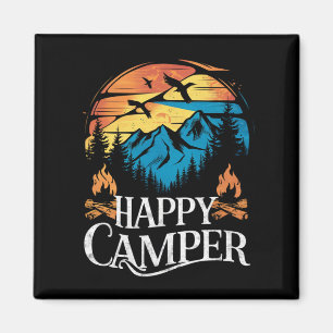 Happy Camper Retro Vintag Matching Camping Crew Magnet