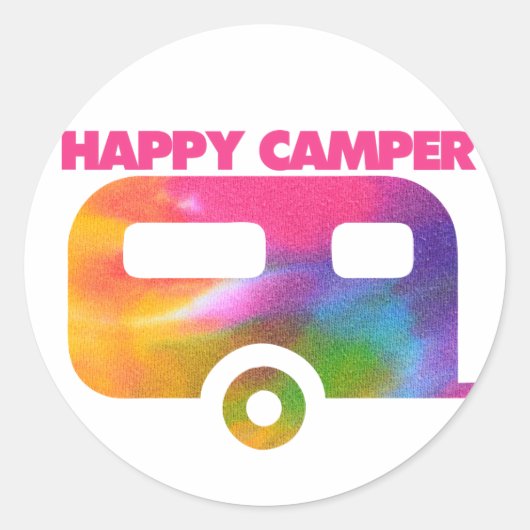 Happy Camper Runder Aufkleber (Vorderseite)