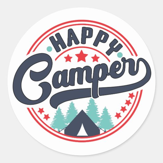 Happy Camper Runder Aufkleber (Vorderseite)