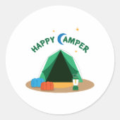 Happy Camper Runder Aufkleber (Vorderseite)