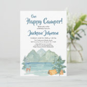 Happy Camper Rustikale Berge Wasserfarbe Geburtsta Einladung (Stehend Vorderseite)