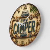 Happy Camper RV Adventure Gift Rustic Cabin Große Wanduhr (Winkel)