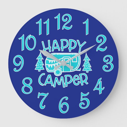 Happy Camper RV Camping Traveller Wall Clock Große Wanduhr (Vorderseite)