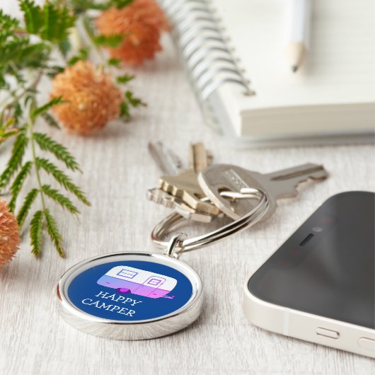 HAPPY CAMPER RV Motorhome Camping Anhänger CUSTOM Schlüsselanhänger (Seite)