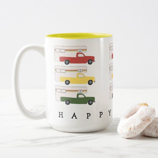 HAPPY CAMPER RV Motorhome Camping Rasta Zweifarbige Tasse (Mit Donut)