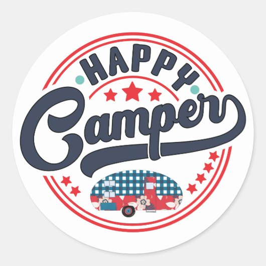 Happy Camper RV Runder Aufkleber (Vorderseite)