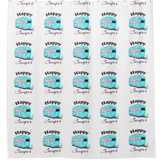 Happy Camper Trailer Camping Duschvorhang (Vorderseite)