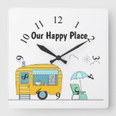 Happy Camper Trailer Hintergrund Quadratische Wanduhr (Vorderseite)