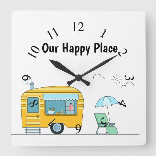 Happy Camper Trailer Hintergrund Quadratische Wanduhr (Vorderseite)