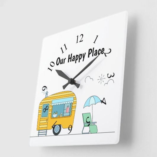 Happy Camper Trailer Hintergrund Quadratische Wanduhr (Winkel)