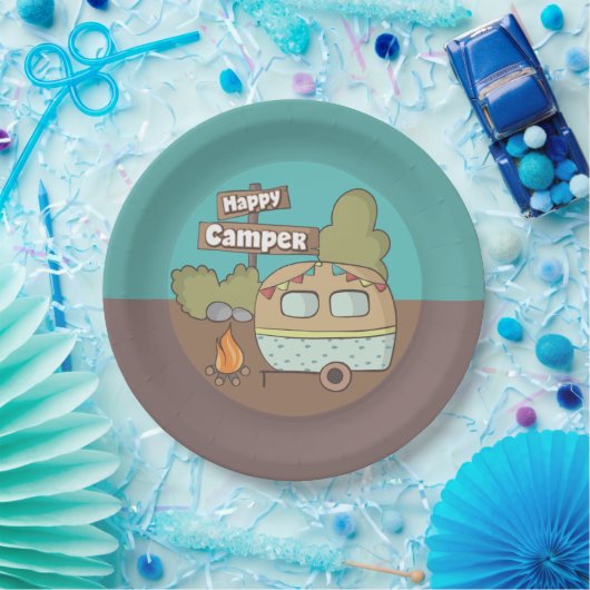 Happy Camper Trailer Papierplatte Pappteller (Party)