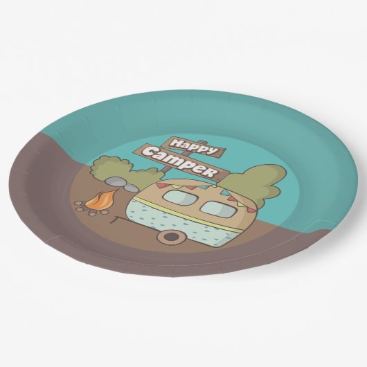 Happy Camper Trailer Papierplatte Pappteller (Schrägansicht)