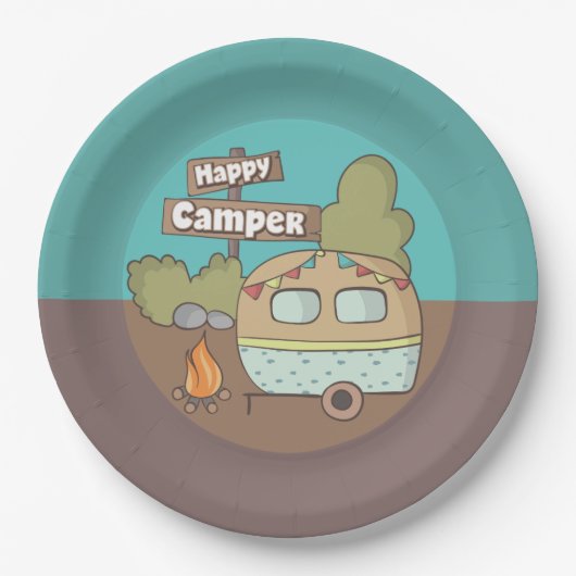 Happy Camper Trailer Papierplatte Pappteller (Vorderseite)