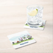 Happy Camper Trailer Rechteckiger Pappuntersetzer (Vor Ort)