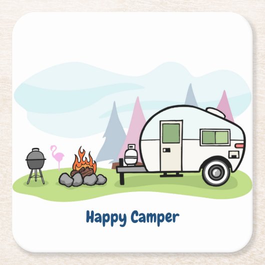 Happy Camper Trailer Rechteckiger Pappuntersetzer (Vorderseite)