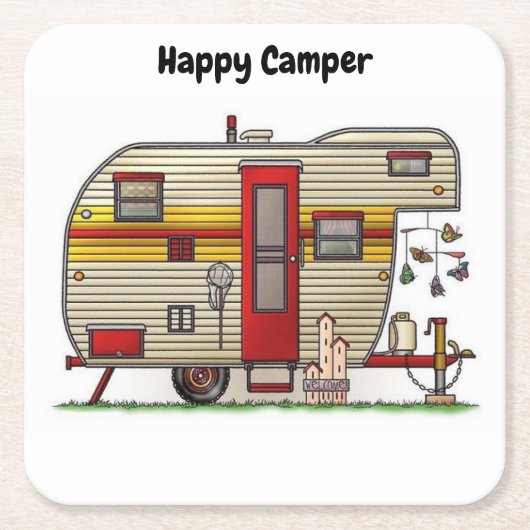 Happy Camper Trailer Rechteckiger Pappuntersetzer (Vorderseite)