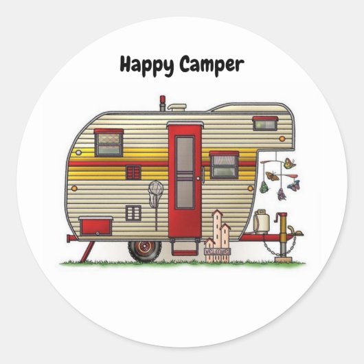 Happy Camper Trailer Runder Aufkleber (Vorderseite)