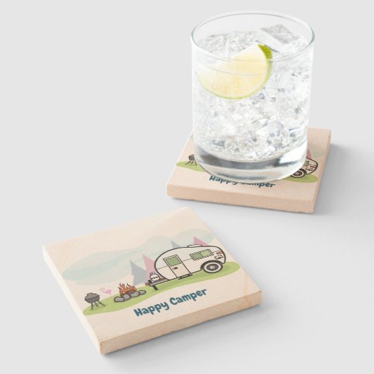 Happy Camper Trailer Steinuntersetzer (Seitenansicht)