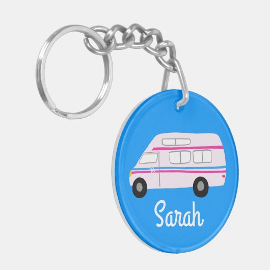 HAPPY CAMPER Van RV Motorhome Campervan CUSTOM Schlüsselanhänger (Vorderseite links)