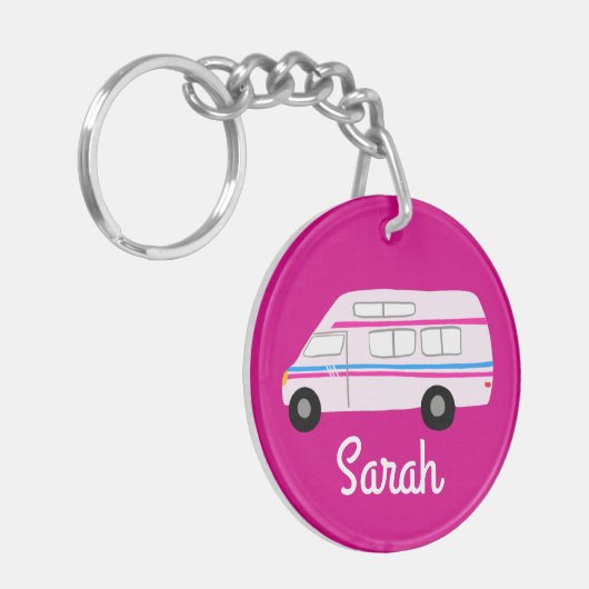 HAPPY CAMPER Van RV Motorhome Campervan CUSTOM Schlüsselanhänger (Vorderseite links)