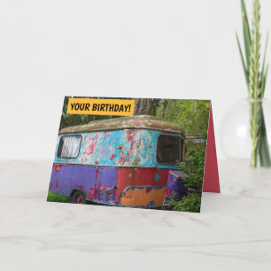 HAPPY CAMPER VINTAG HIPPIE CAMPER BIRTHDAY CARD KARTE