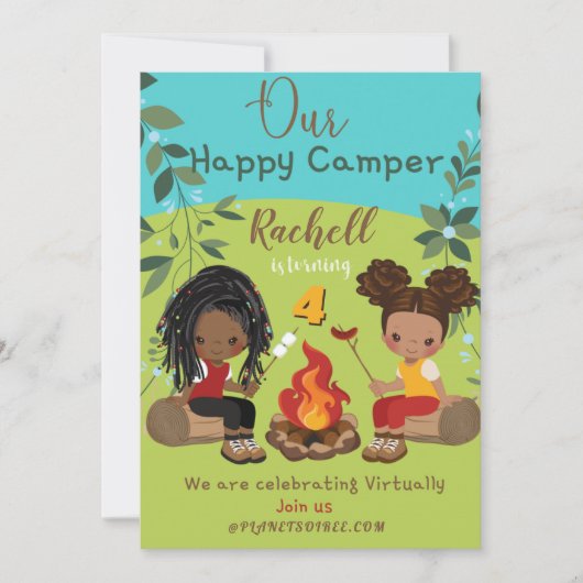 Happy Camper Virtual Birthday Einladungskarte (Vorderseite)