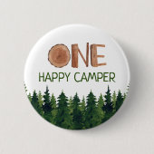Happy Camper Wasserfarbe Holz Rustikal Button (Vorderseite)