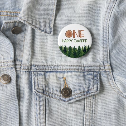 Happy Camper Wasserfarbe Holz Rustikal Button (Beispiel)