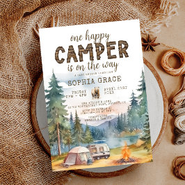 Happy Camper Watercolor Woodland Babydusche Einladung