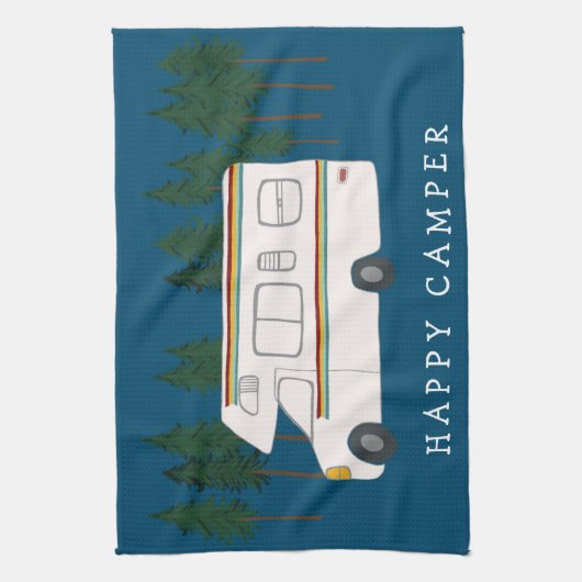 HAPPY CAMPER whimsical Motorhome RVing Forest Geschirrtuch (Vertikal)