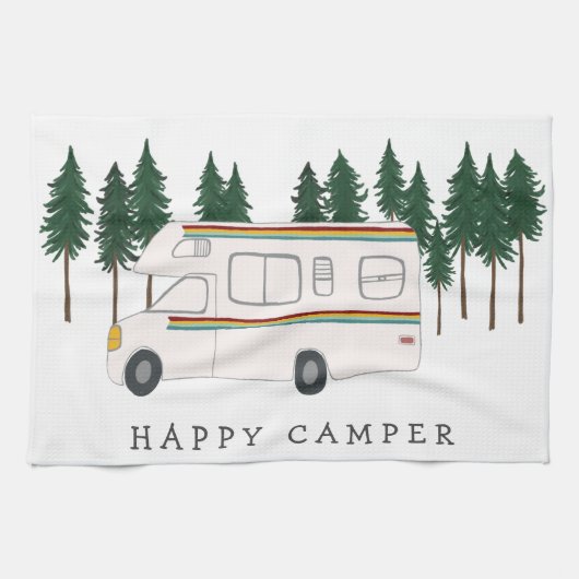 HAPPY CAMPER whimsical Motorhome RVing Forest Geschirrtuch (Horizontal)