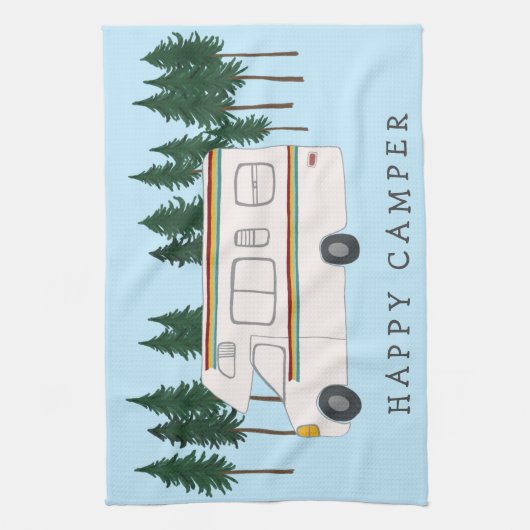 HAPPY CAMPER whimsical Motorhome RVing Forest Geschirrtuch (Vertikal)