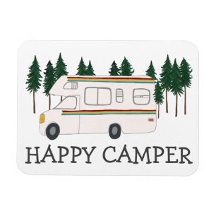 HAPPY CAMPER Whimsical Retro RVing Motorhome Bäume Magnet
