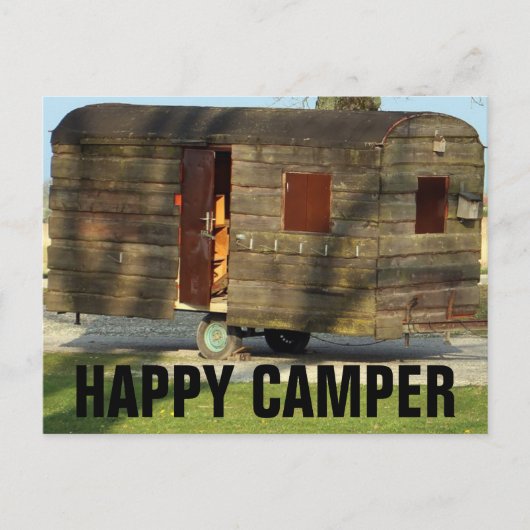 Happy Camper Wooden Camper Trailer Postkarten (Vorderseite)
