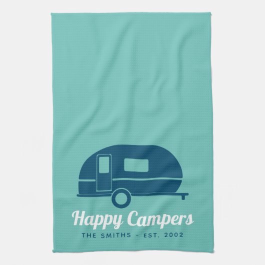 Happy Campers Aquamarin Navy Camping Geschirrtuch (Vertikal)