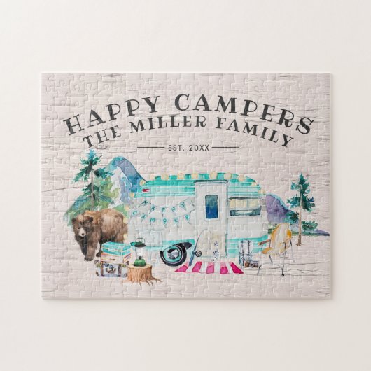 Happy Campers | Camping Familienname Puzzle (Horizontal)
