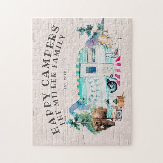 Happy Campers | Camping Familienname Puzzle (Vertikal)