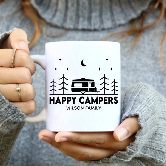 Happy Campers Familie Name minimalist Trendy Kaffeetasse