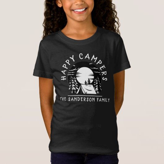 Happy Campers Family Name Camping Trip Schwarz-wei T-Shirt (Vorderseite)