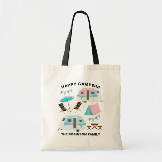 Happy Campers Family Name Retro Caravan Camping Tragetasche (Vorne)