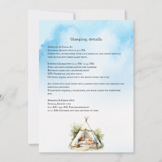 Happy Campers glampe teepee zelleepover Einladung (Rückseite)