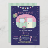 Happy Campers Glamping Camp Navy Pink Einladung (Vorne/Hinten)
