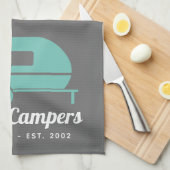 Happy Campers Graues Aquamarines Camping Geschirrtuch (Viertel Falte)