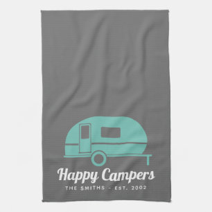 Happy Campers Graues Aquamarines Camping Geschirrtuch