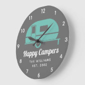 Happy Campers Gray Aquamarines Camping Große Wanduhr (Winkel)